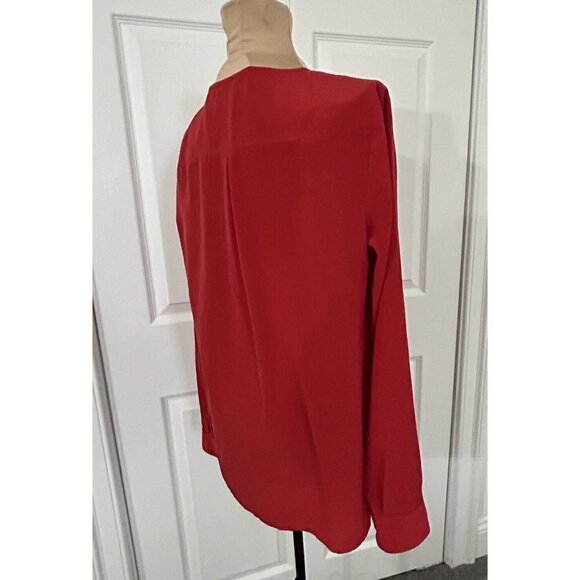 LOFT Long Sleeve Henley Utility Blouse Top Red Womens Size S - Picture 3 of 7